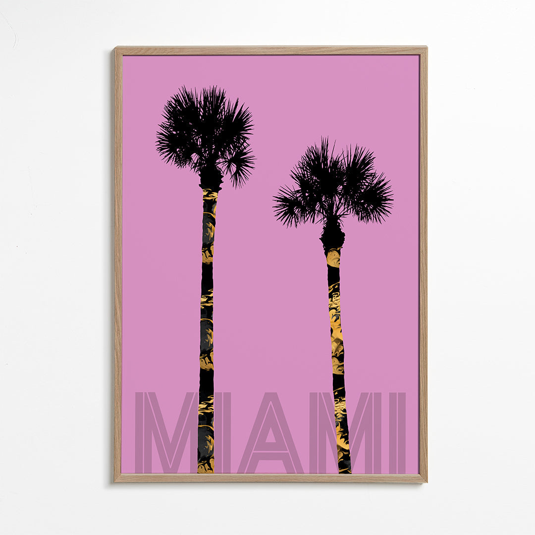 Graphic Art PALM TREES MIAMI pink