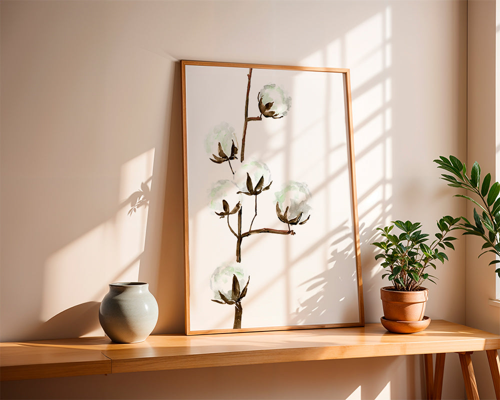 Watercolor cotton branch II