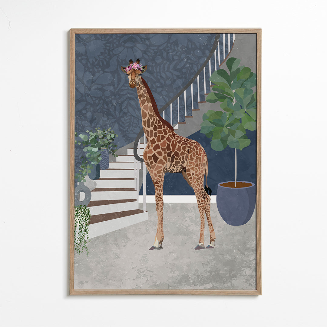 Giraffe by the stairs