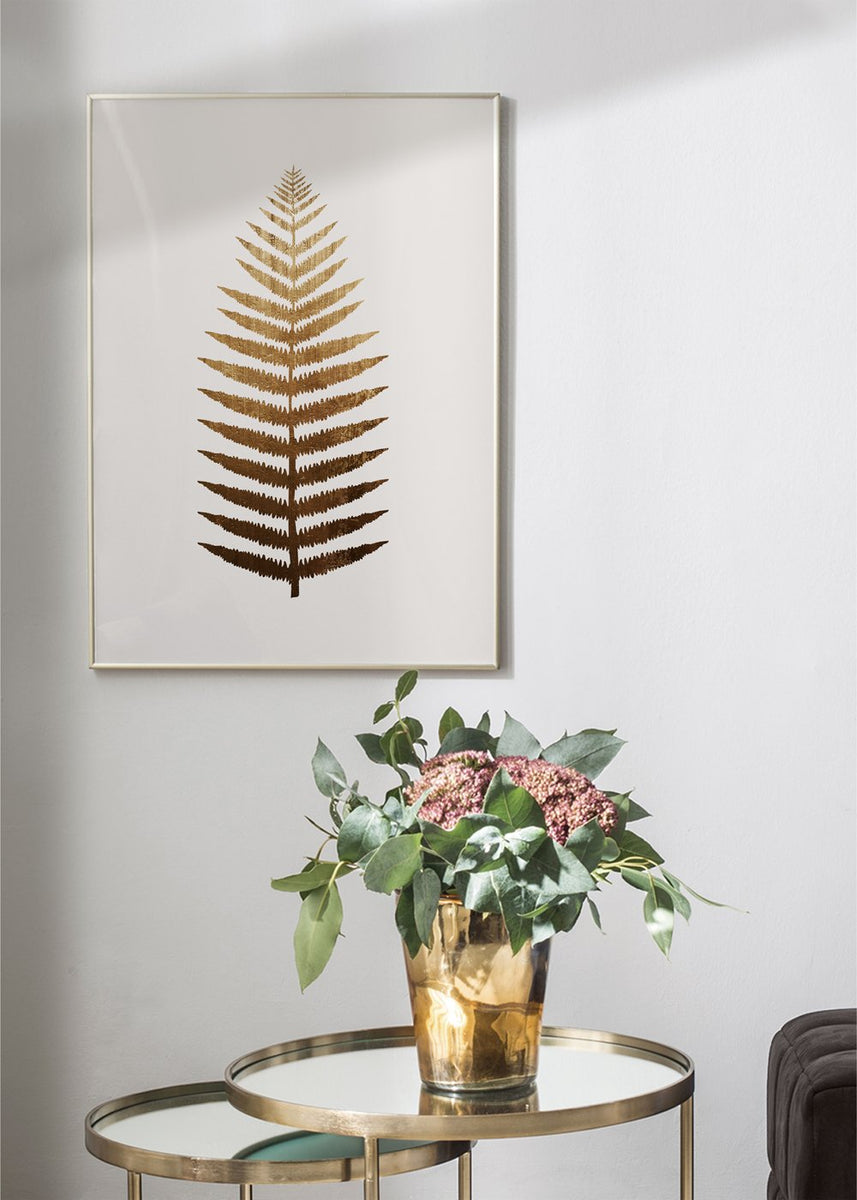 Ilustración de una hoja dorada - Cuadros modernos decorativos – Artesta