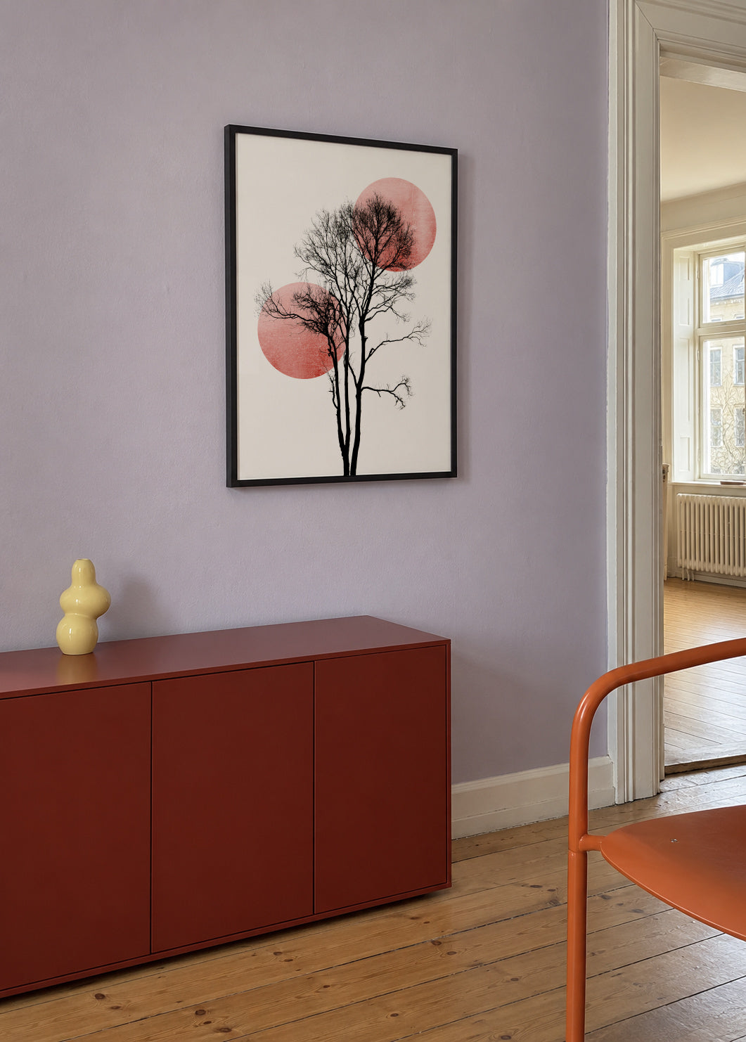 Sun and moon hiding - rosè - Framed poster in an interior