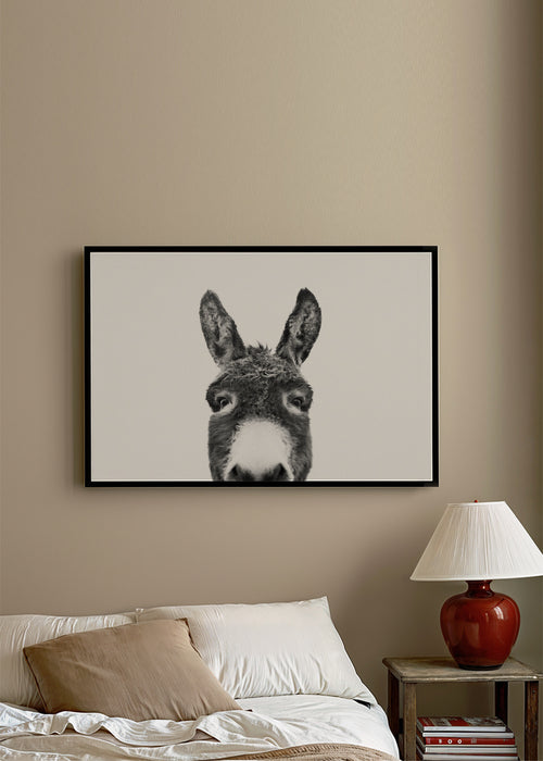 Hey donkey BW - Framed poster in an interior