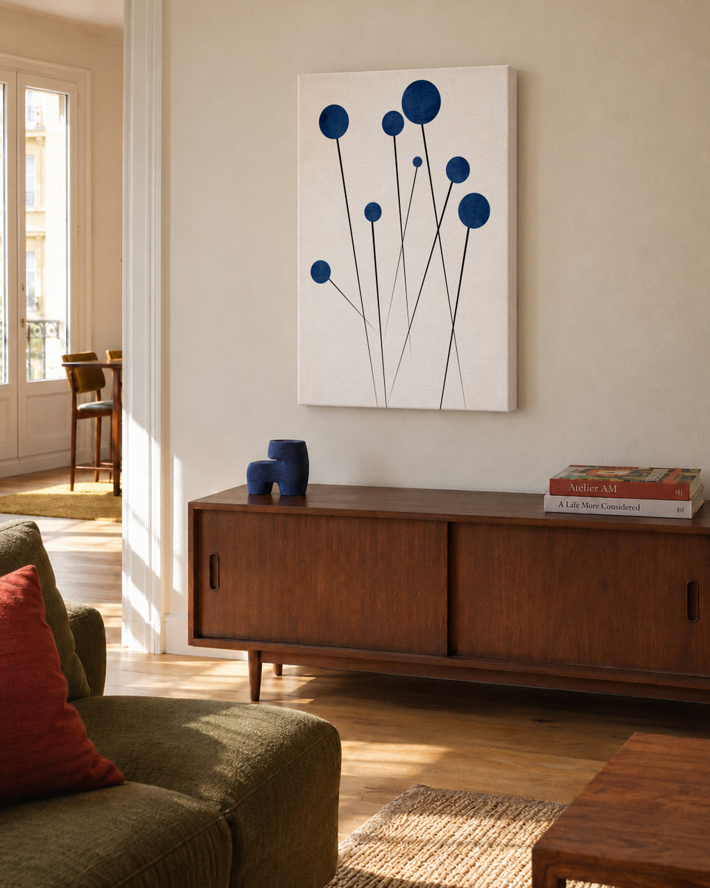 Blue Flowers In The Wilderness - Unframed canvas in an interior