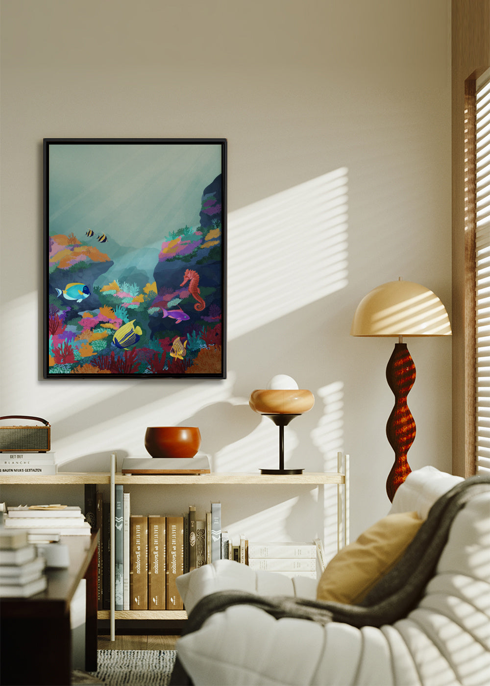 Beyond the waves - Framed canvas in an interior