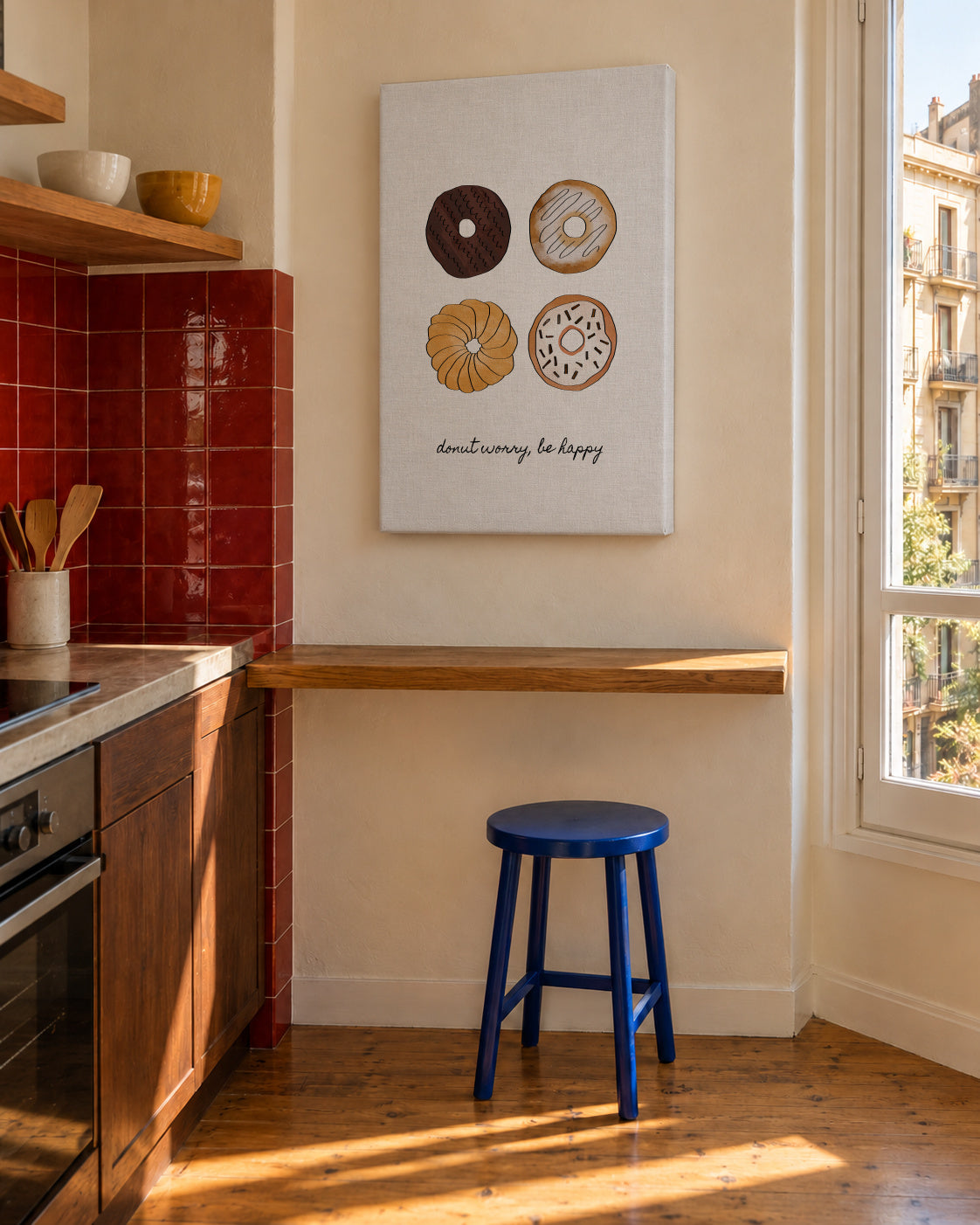 Donut worry. Be happy - Unframed canvas in an interior