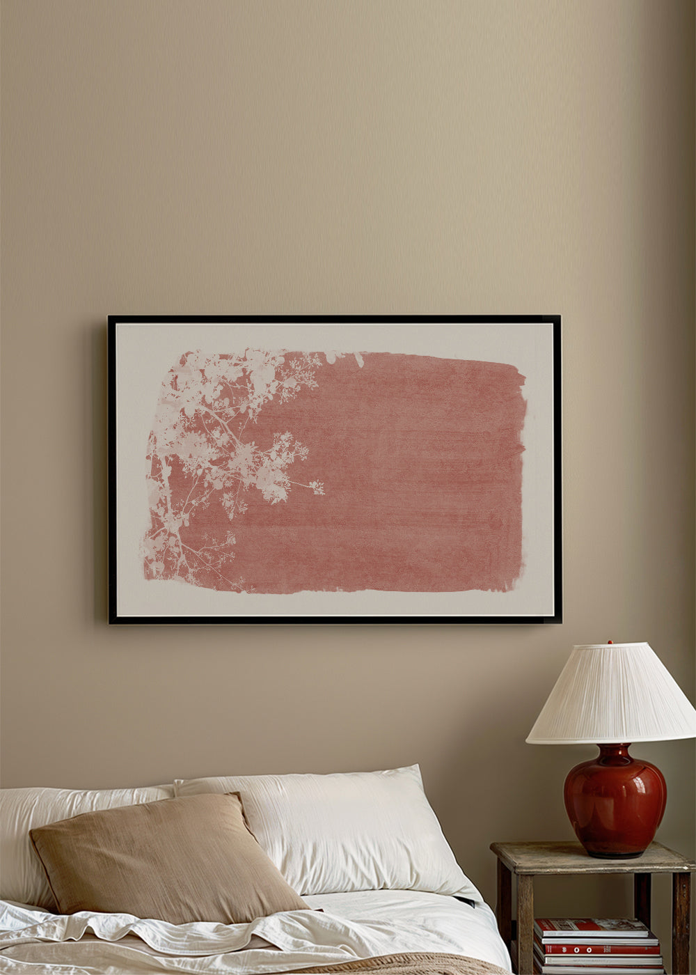 Tree foliage on red paint