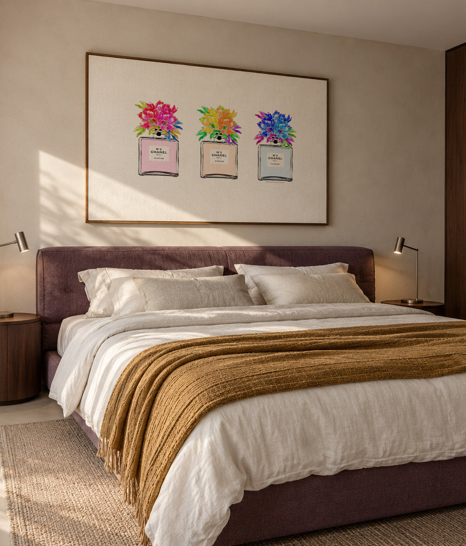 Perfume bottles - Framed canvas in an interior