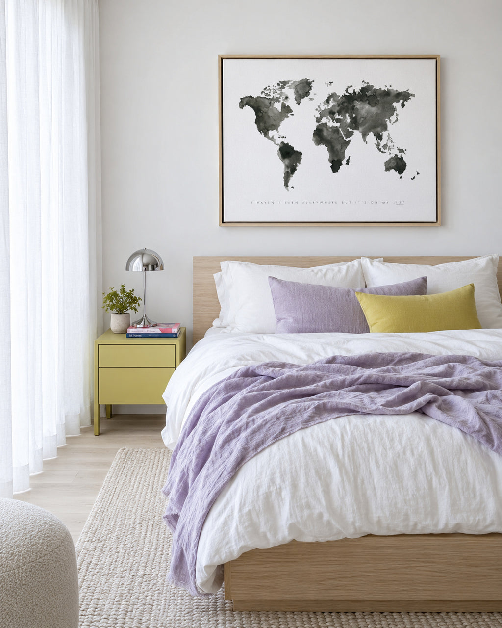 World map monochrome - Framed canvas in an interior