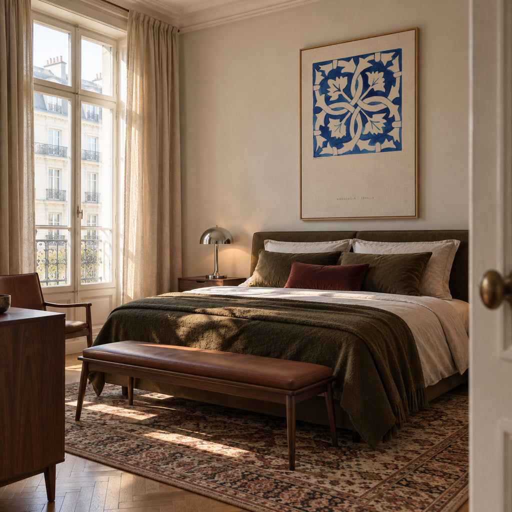 Tile Sevilla blue - Framed canvas in an interior