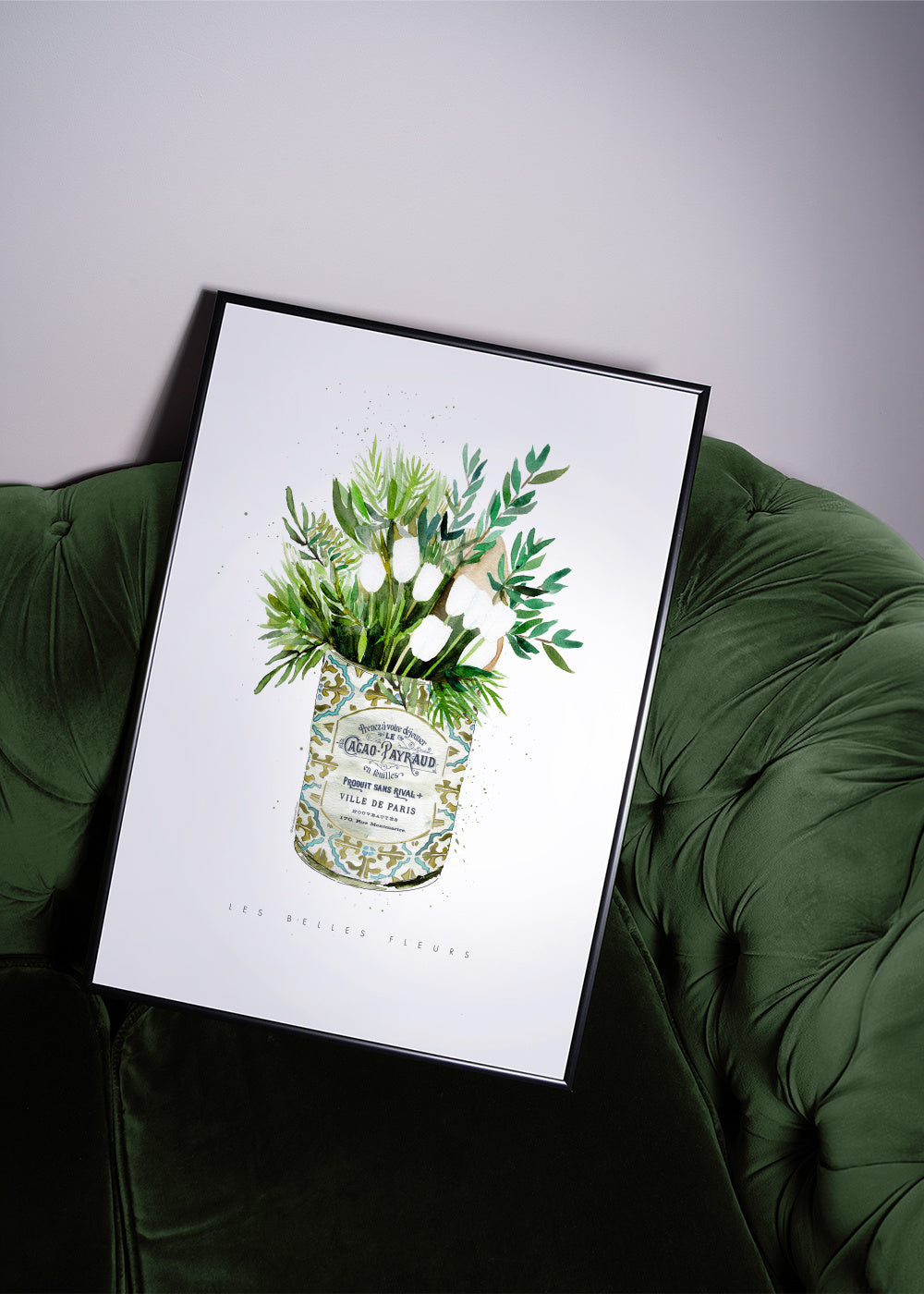 White Tulips Vintage Can - Framed poster in an interior