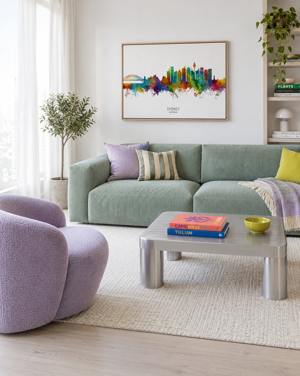 Sydney Skyline multicolor - Framed canvas in an interior