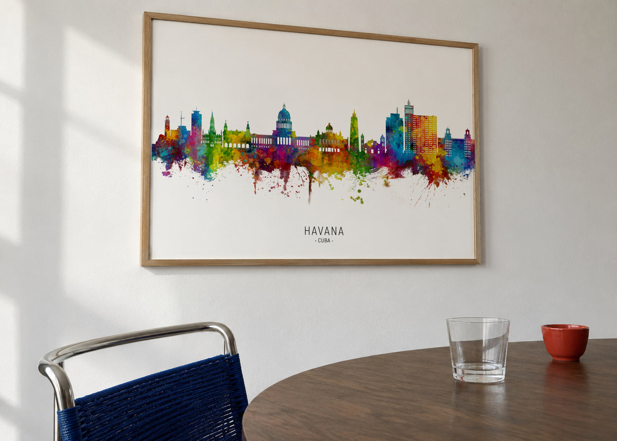Havana Skyline multicolor - Framed poster in an interior