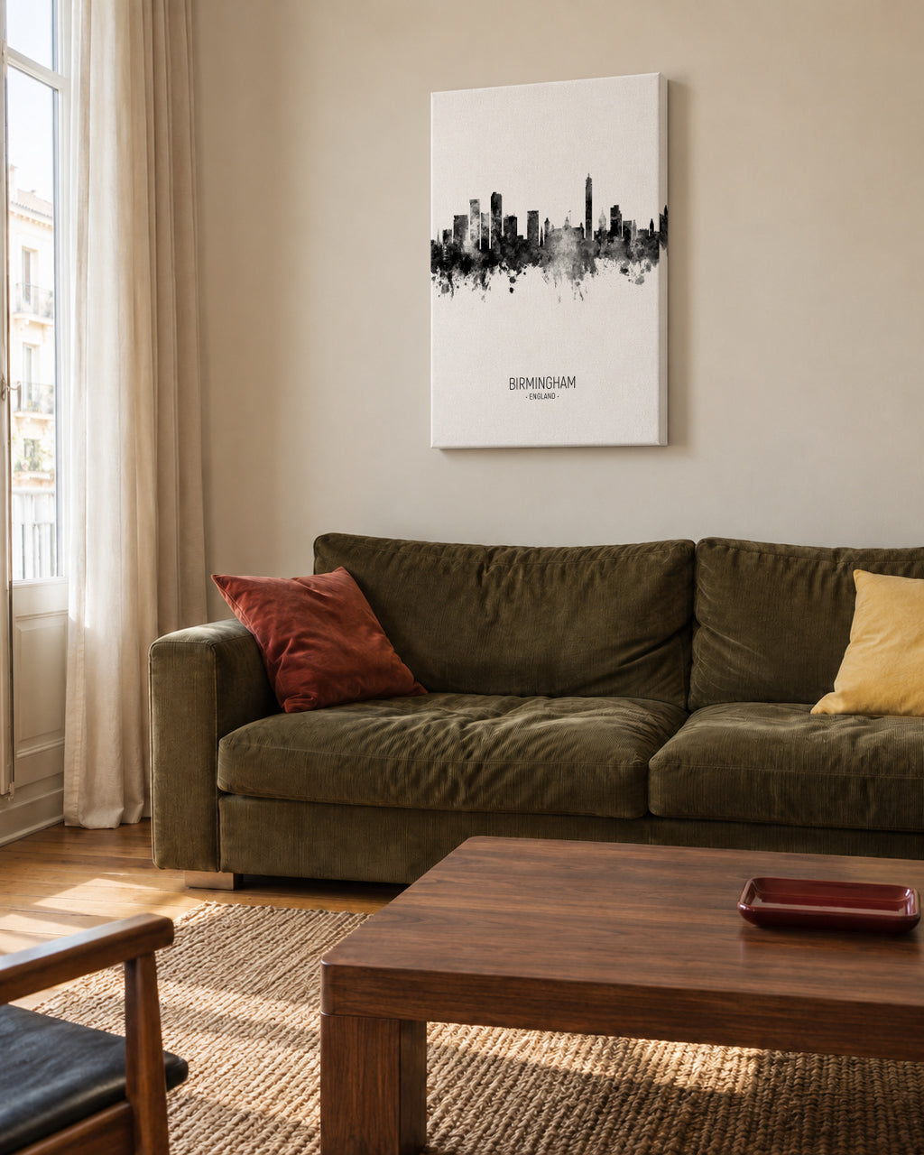 Birmingham Skyline en blanco y negro - Unframed canvas in an interior