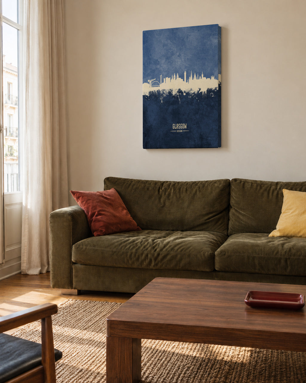 Glasgow Skyline Azul - Unframed canvas in an interior
