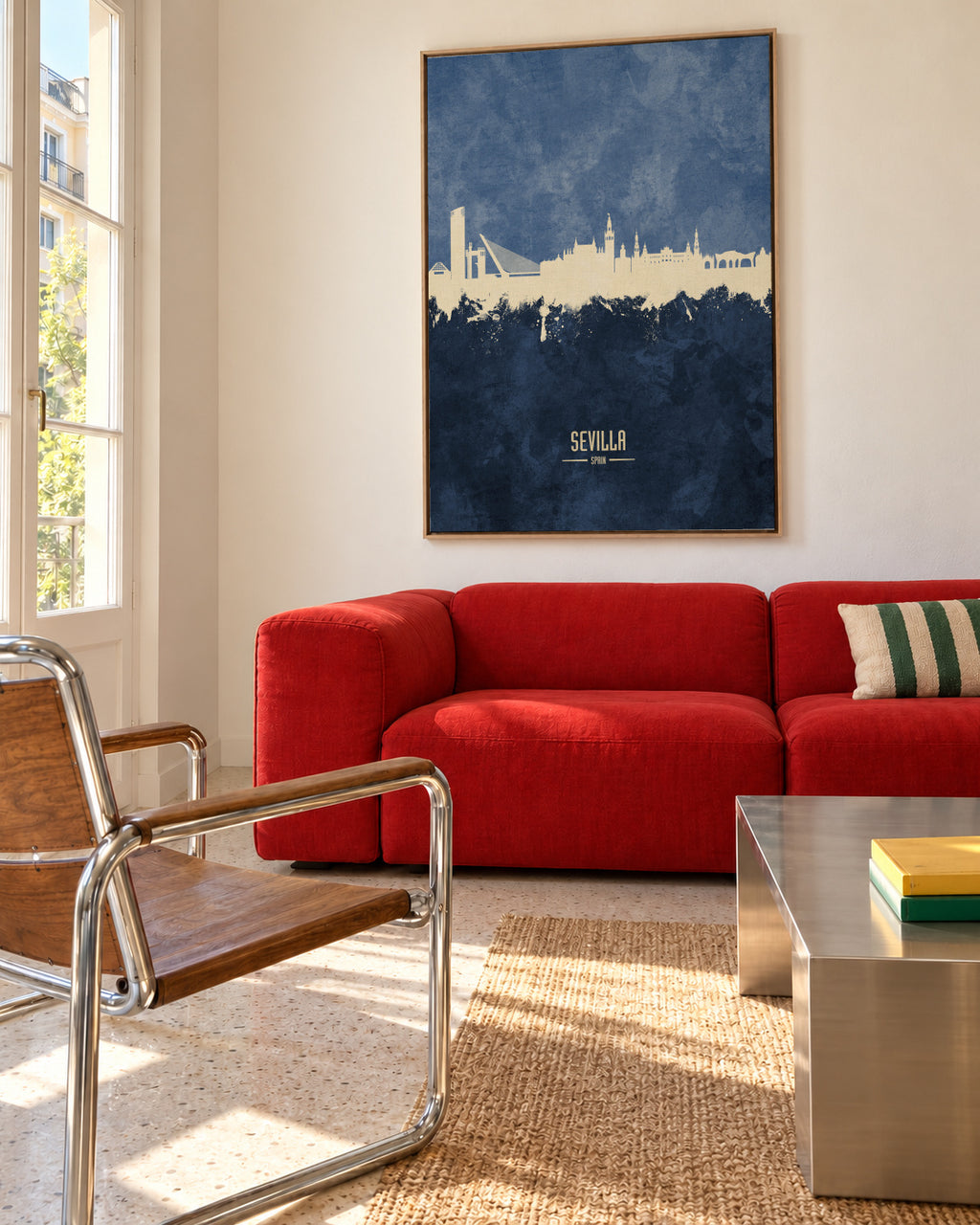 Sevilla Skyline Azul - Framed canvas in an interior