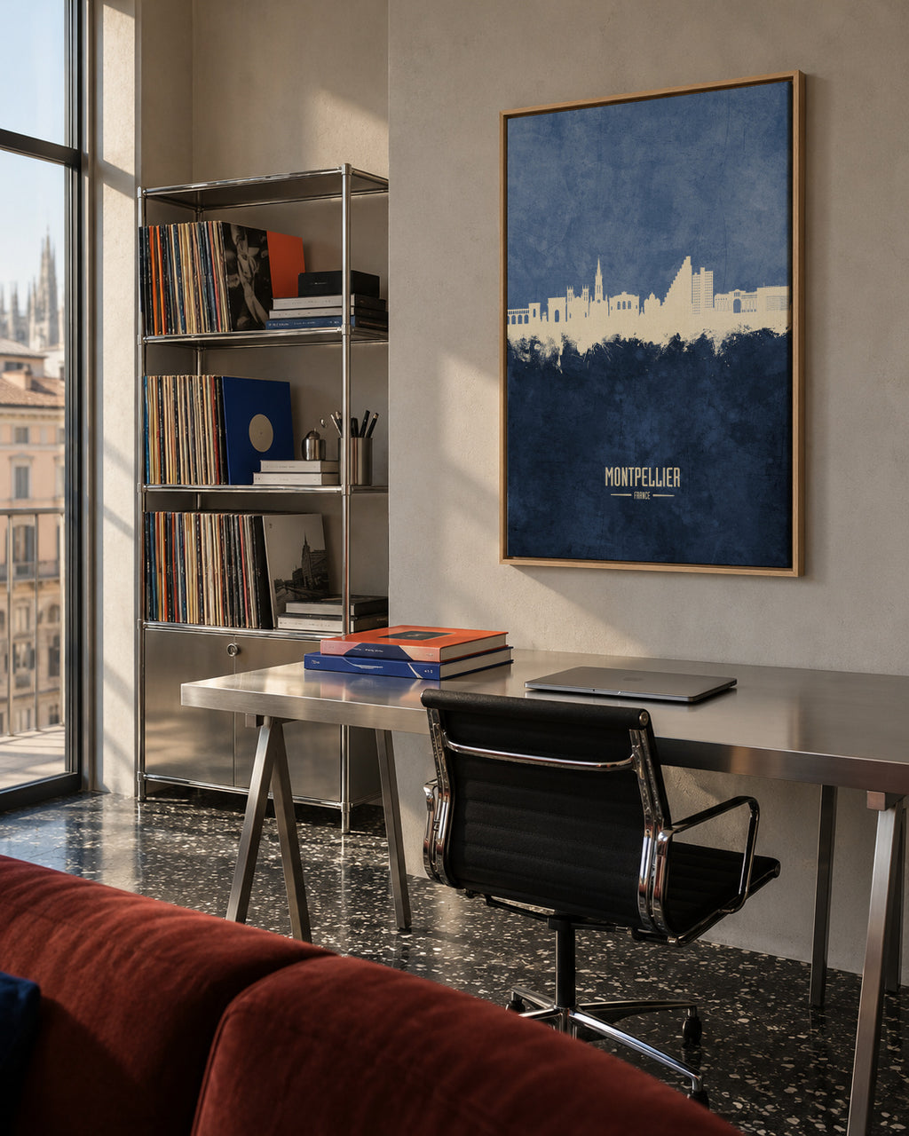 Montpellier Skyline azul - Framed canvas in an interior
