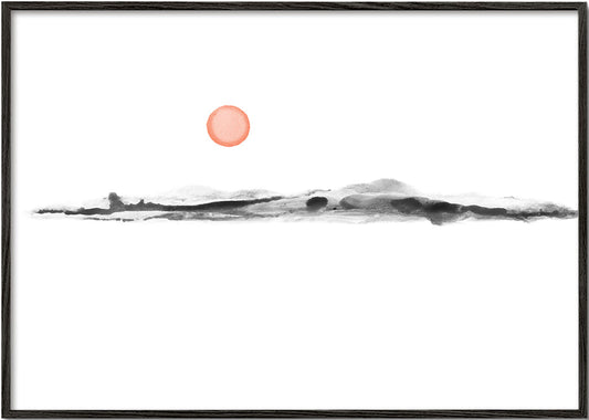 Watercolor sunset in black and coral - Landscape