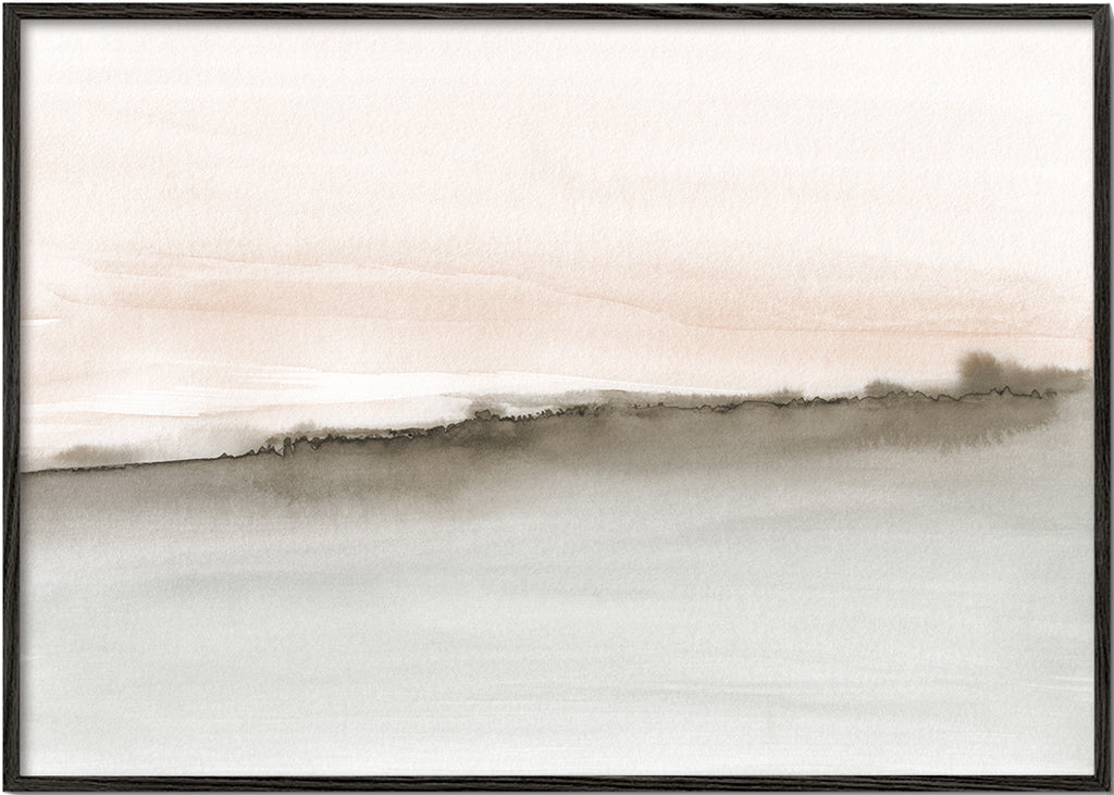 Abstract watercolor landscape in coral and sepia