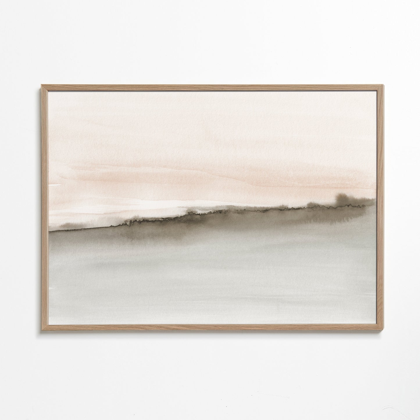 Abstract watercolor landscape in coral and sepia