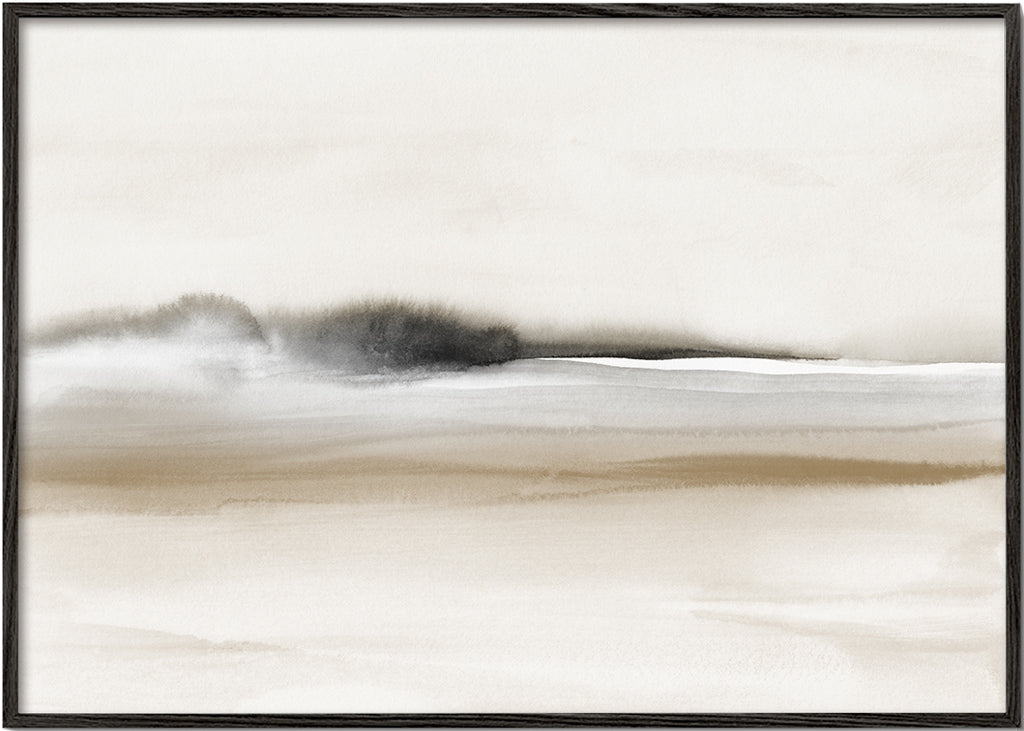 Hazy horizon in sepia and black watercolor