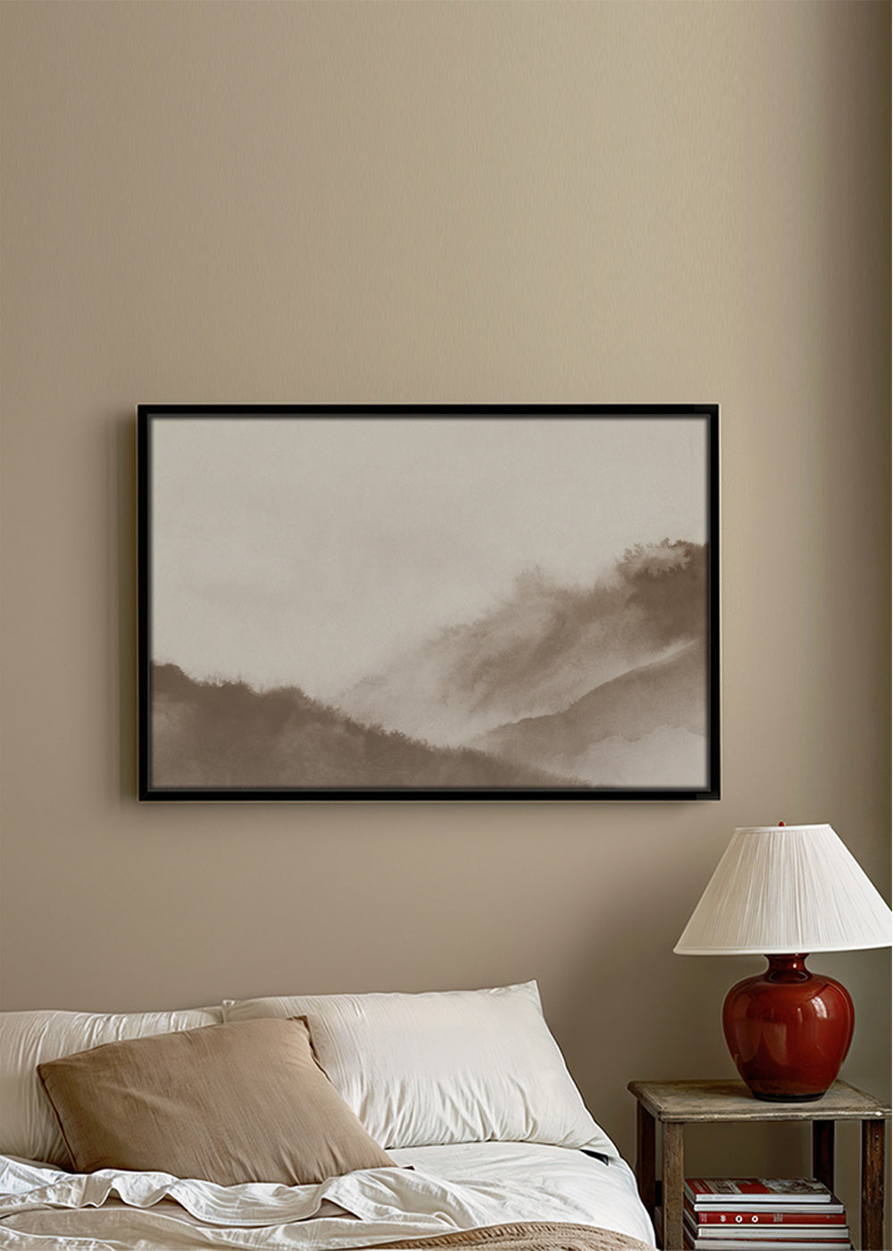 Misty mountains in sepia tones