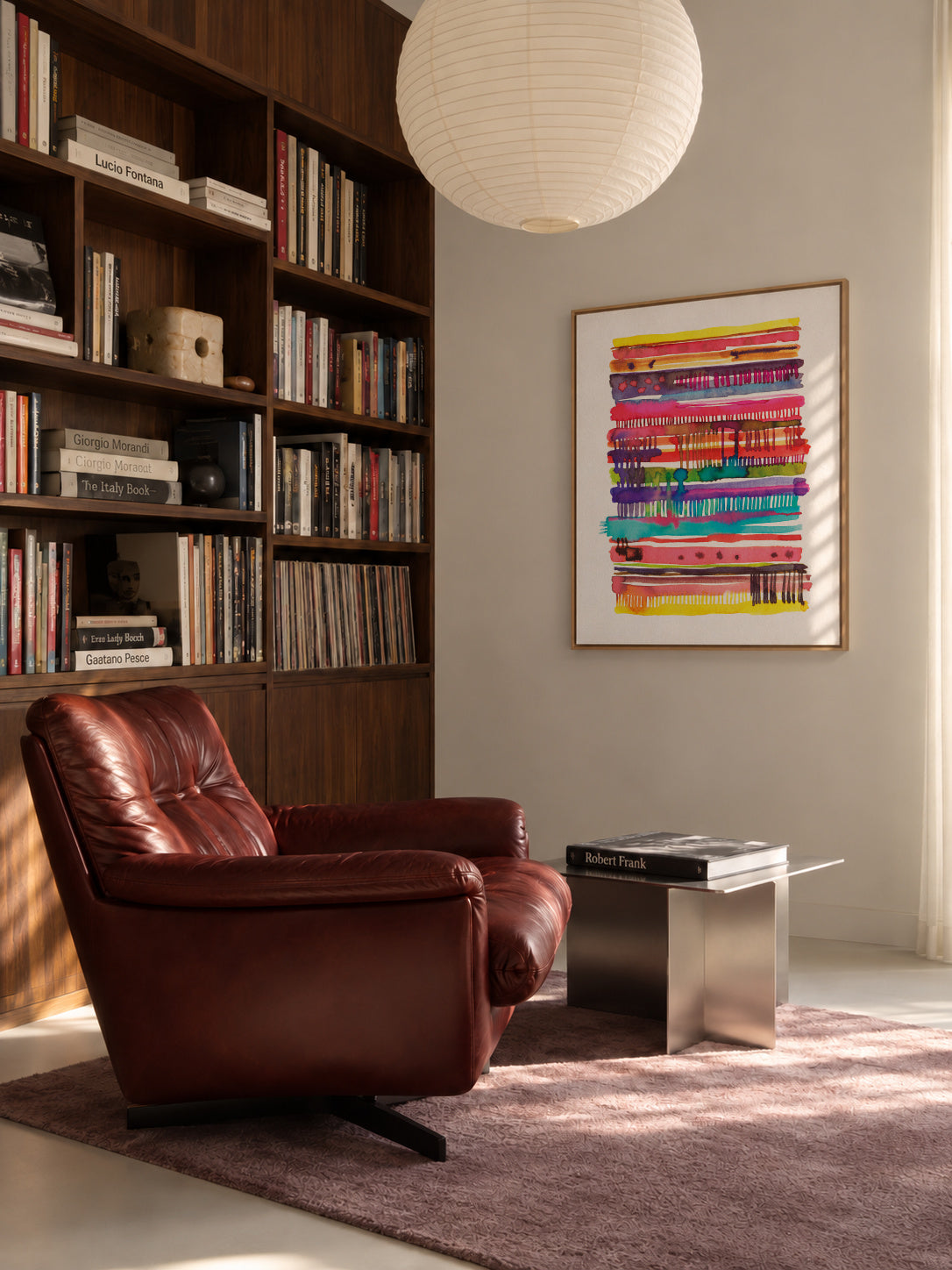 Watercolor Boho Nomadic Lines 2 - Framed canvas in an interior