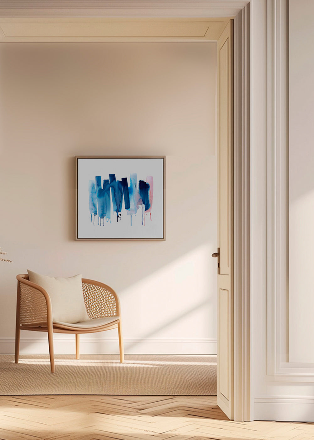 Abstract Watercolor Stripes Minimal Blue Cuadradas 2