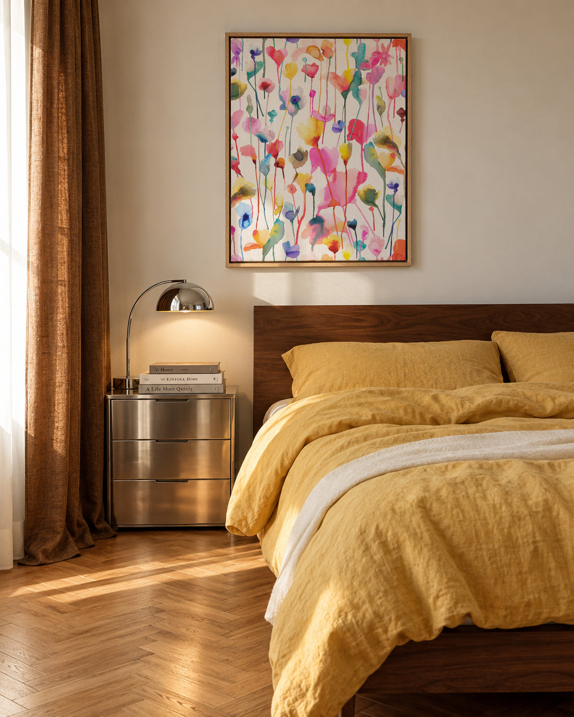 Wild Rustic Flowers Colorful - Framed canvas in an interior