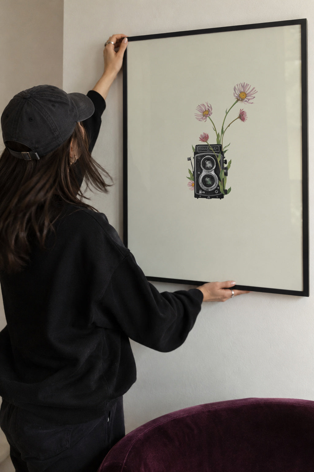 Floral rolleiflex camera - Framed poster detail