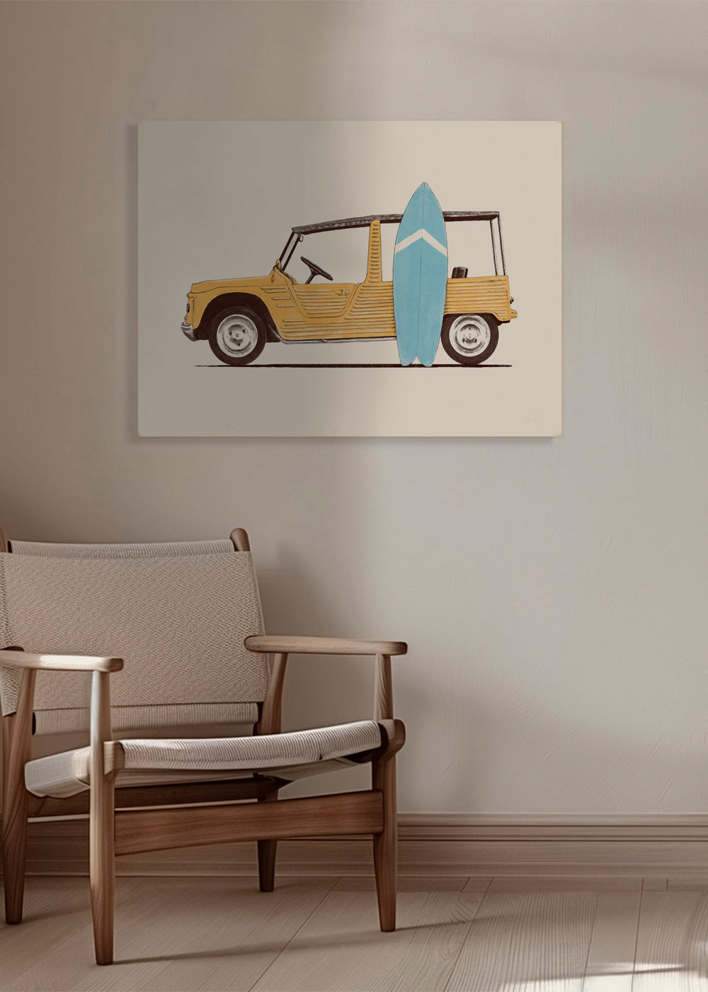 Vintage Car with Surfboard