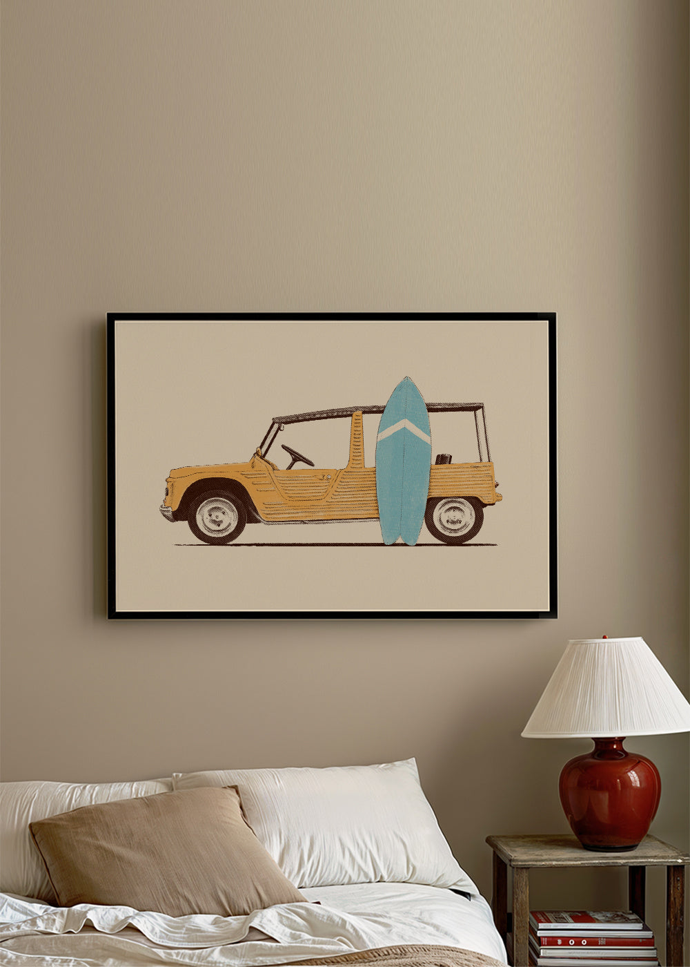 Vintage Car with Surfboard