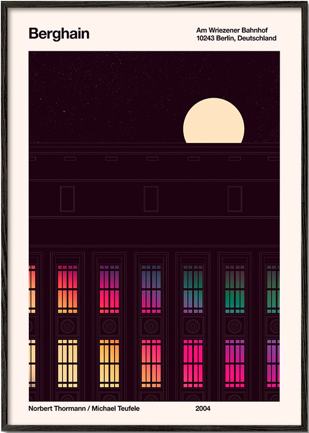 Cuadro de ciudades con fachada iluminada – Black Frame