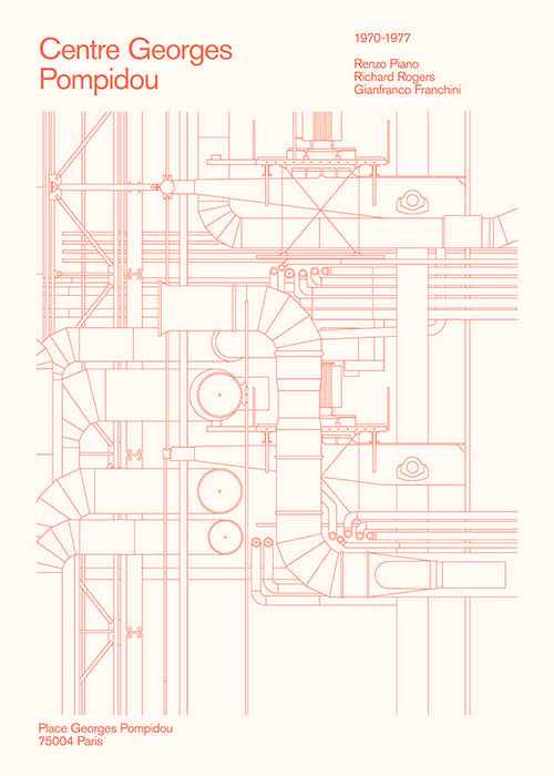 Cuadro de ciudades Centre Pompidou con esquema arquitectónico