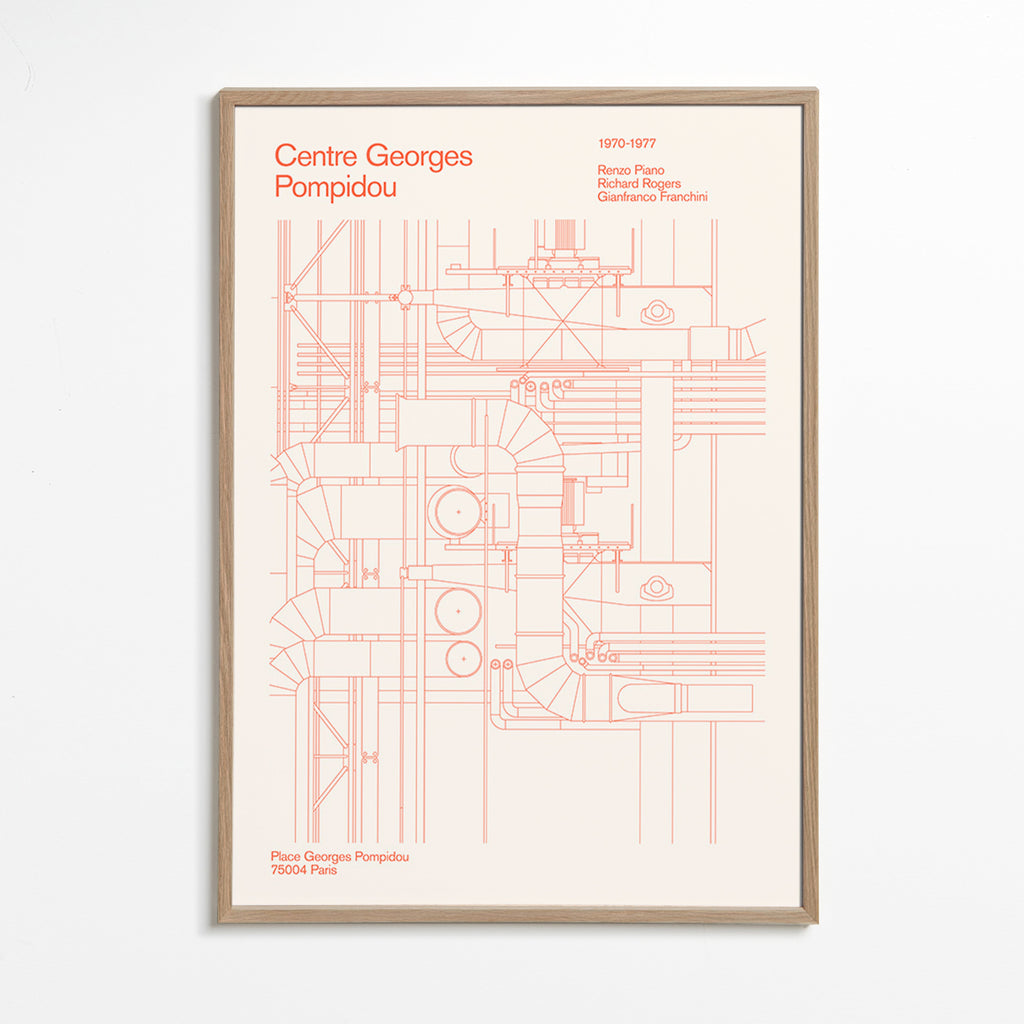 Cuadro de ciudades Centre Pompidou con esquema arquitectónico – Oak Frame