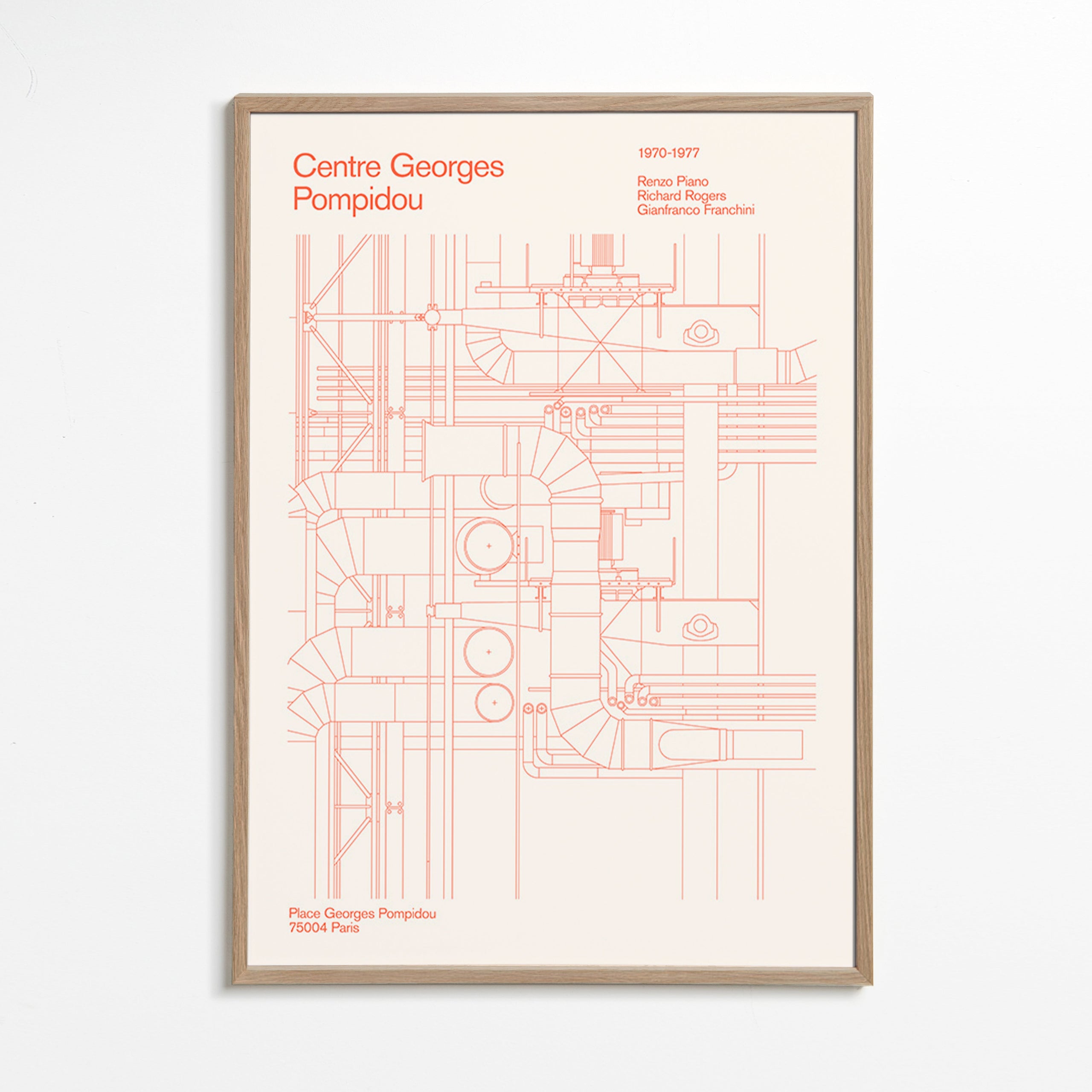 Cuadro de ciudades Centre Pompidou con esquema arquitectónico – Oak Frame
