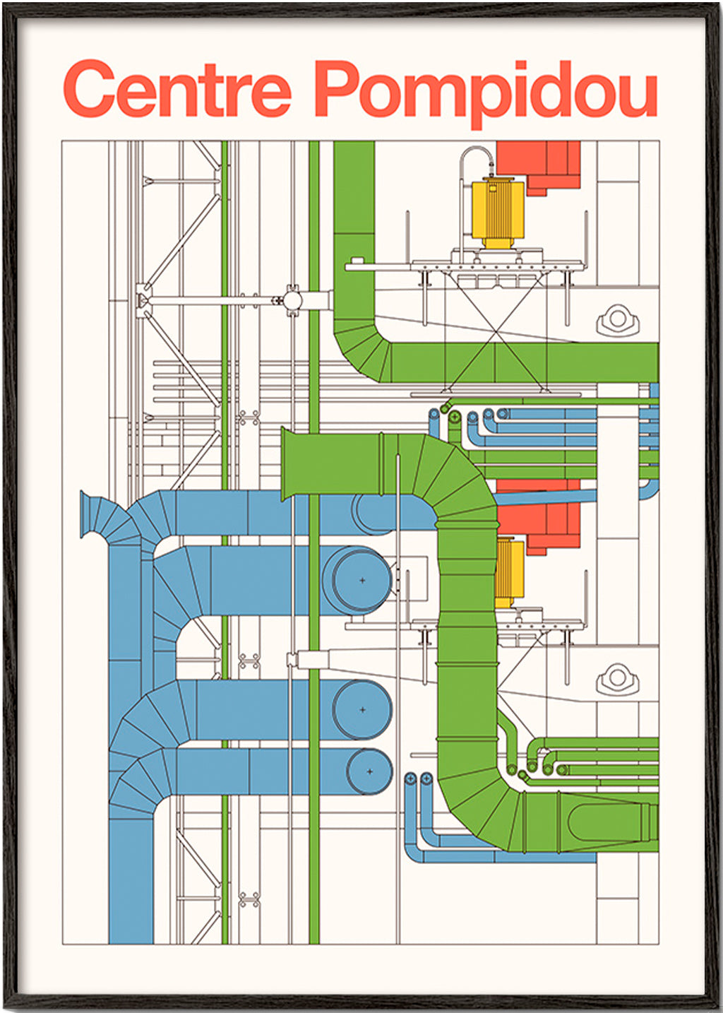 Cuadro de ciudades Centre Pompidou, diagrama arquitectónico – Black Frame