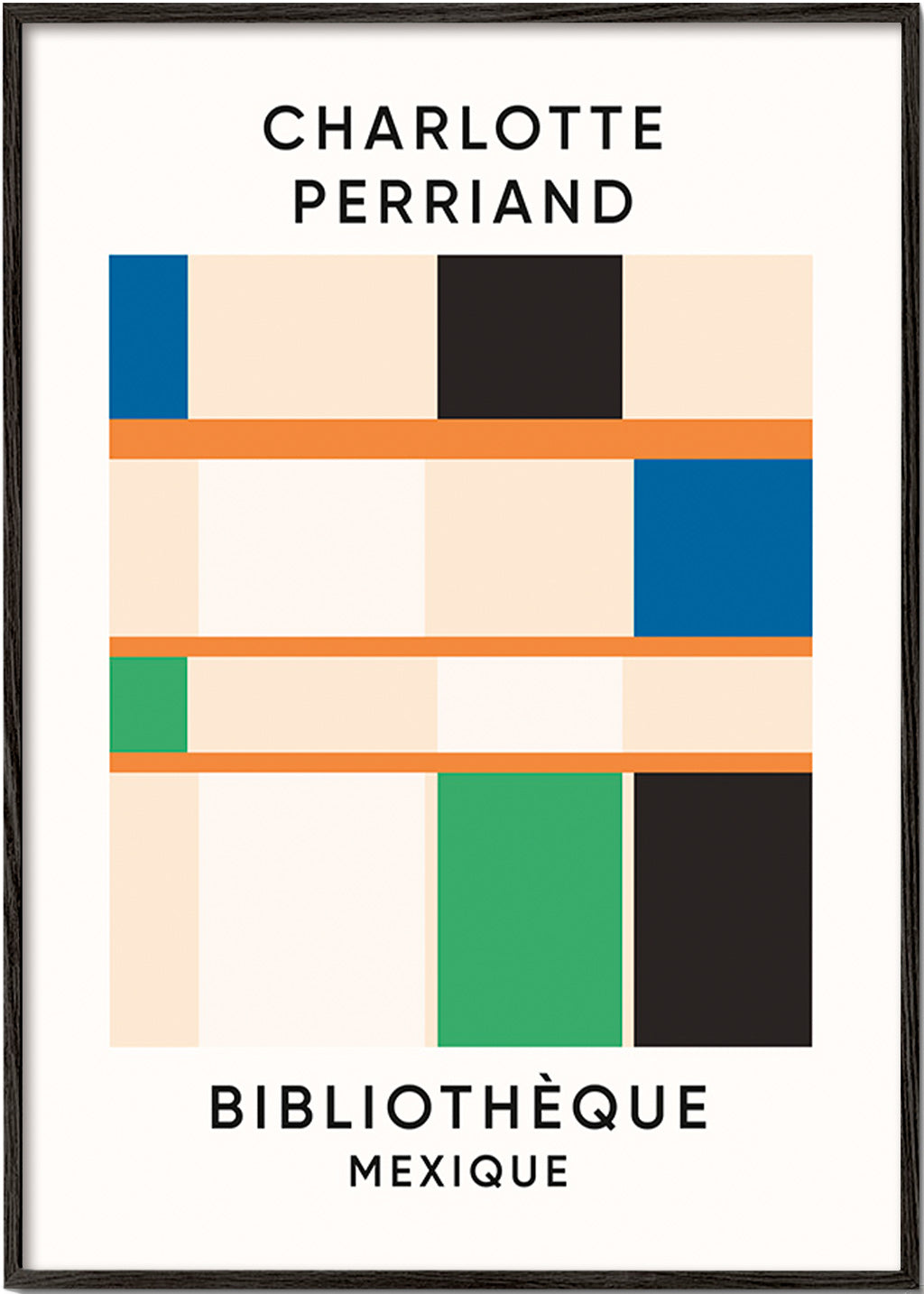 Cuadro geométrico con bloques y tipografía 'Bibliothèque' – Black Frame
