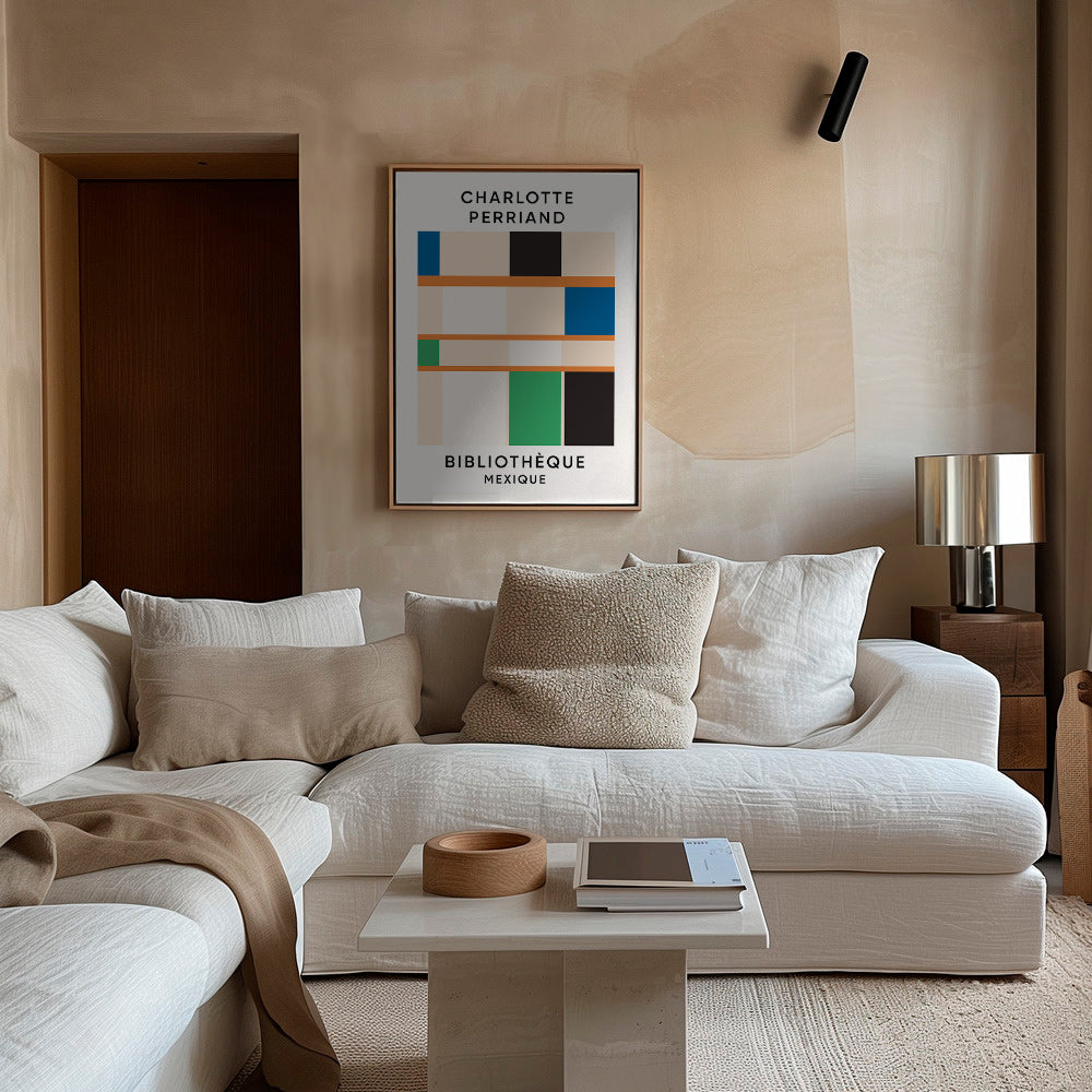 Cuadro geométrico con bloques y tipografía 'Bibliothèque' – Canvas1