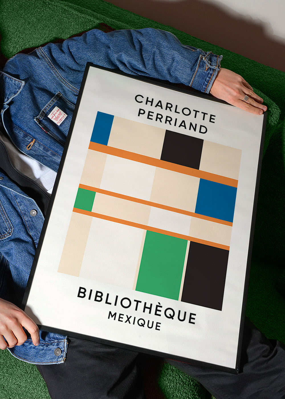 Cuadro geométrico con bloques y tipografía 'Bibliothèque' – Product2