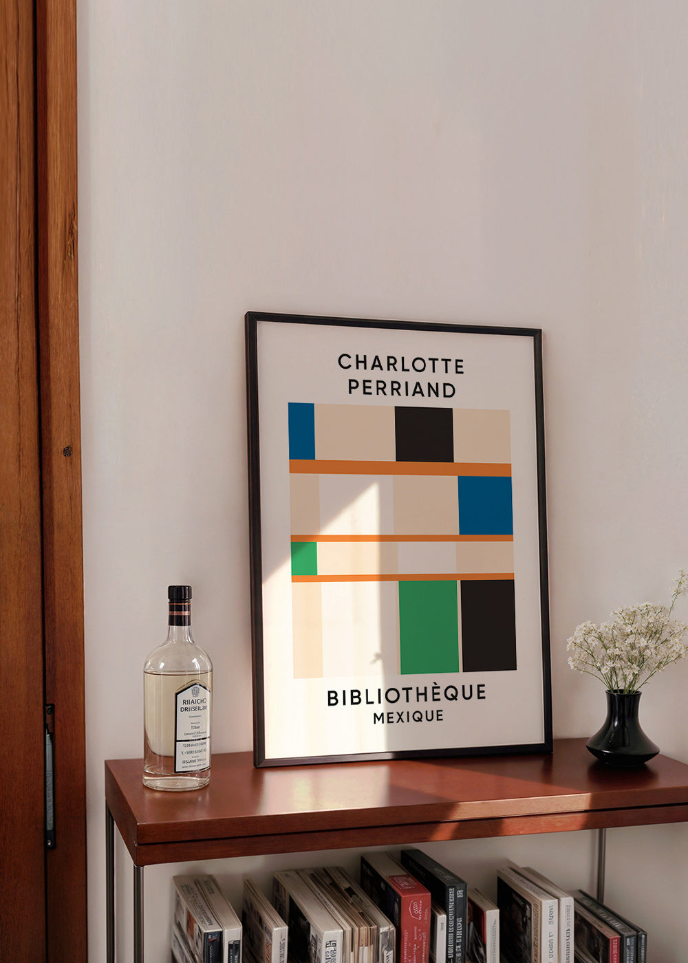 Cuadro geométrico con bloques y tipografía 'Bibliothèque' – Product3