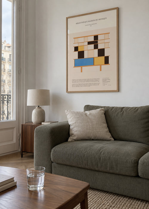 Charlotte Perriand - Bibliothèque Maison du Mexique - Framed poster in an interior