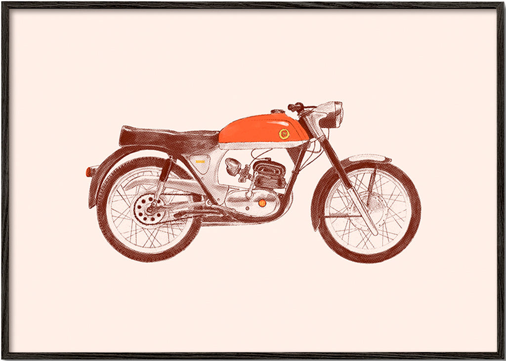 Cuadro vintage moto roja sobre fondo beige – Black Frame