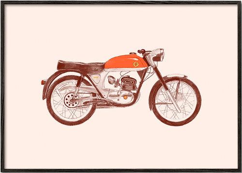 Cuadro vintage moto roja sobre fondo beige – Black Frame