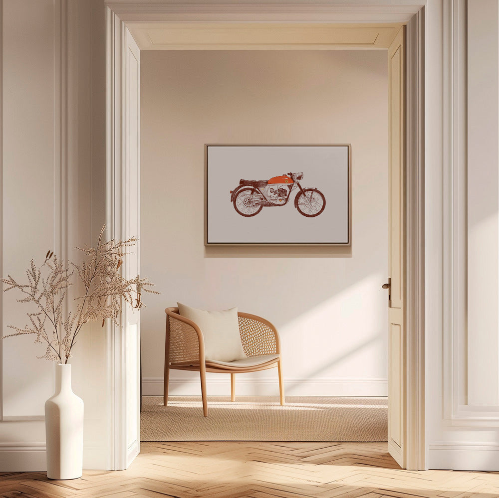 Cuadro vintage moto roja sobre fondo beige – Canvas1