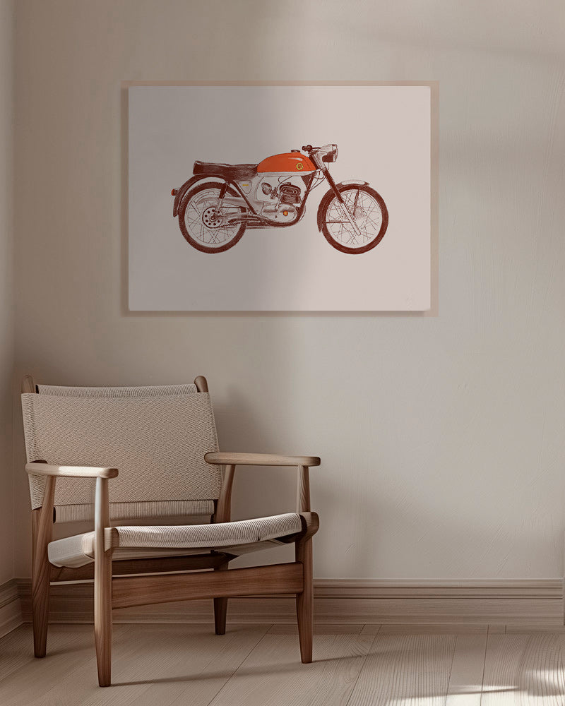 Cuadro vintage moto roja sobre fondo beige – Canvas