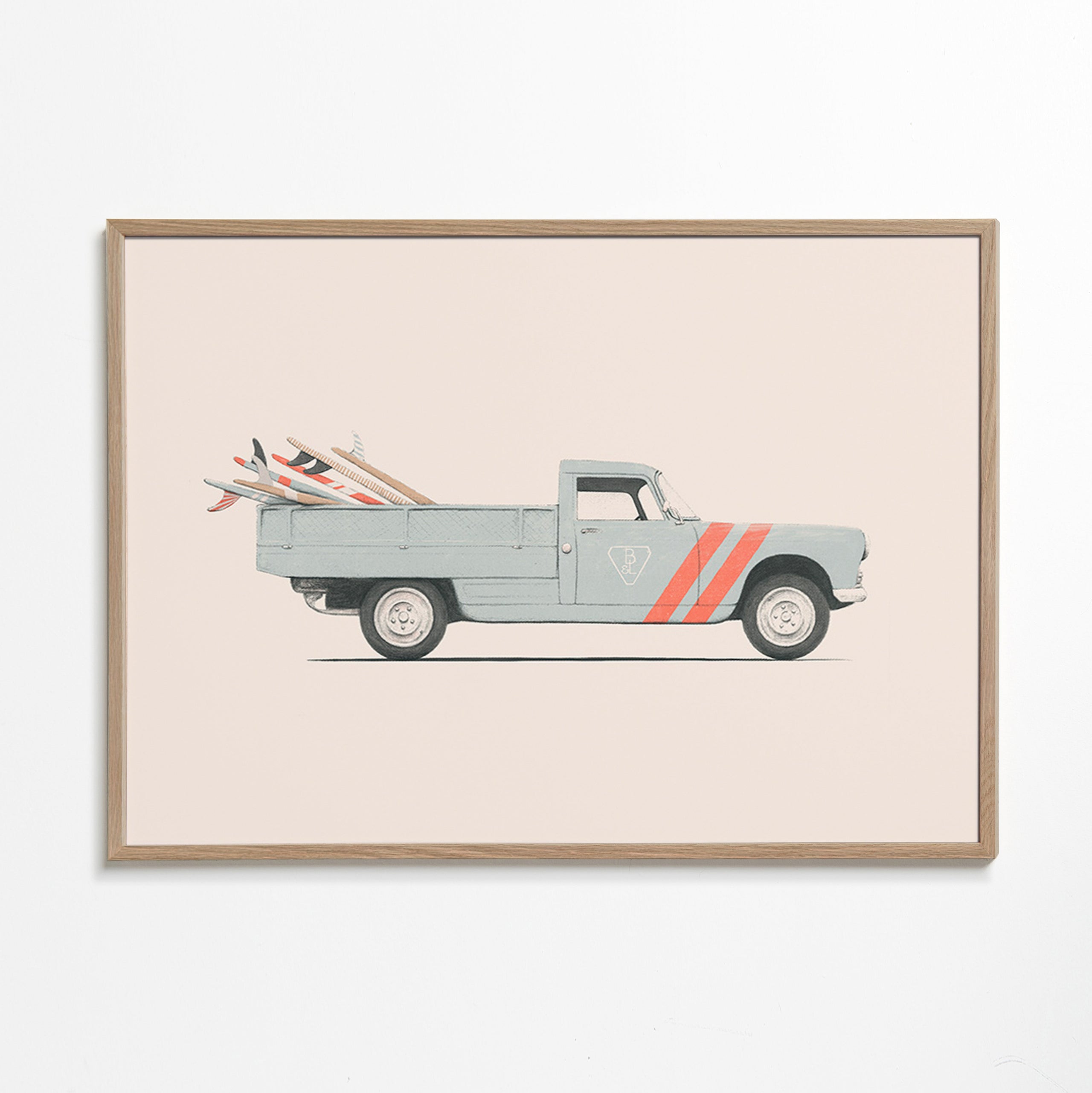 Cuadro vintage pickup con tablas de surf – Oak Frame