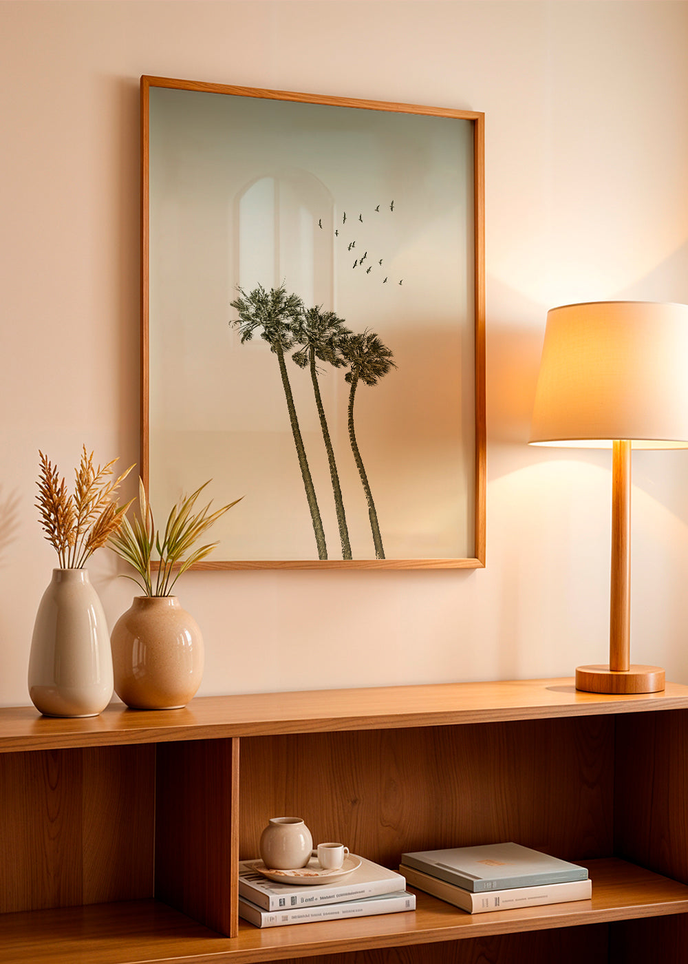 Vintage palm trees at sunset