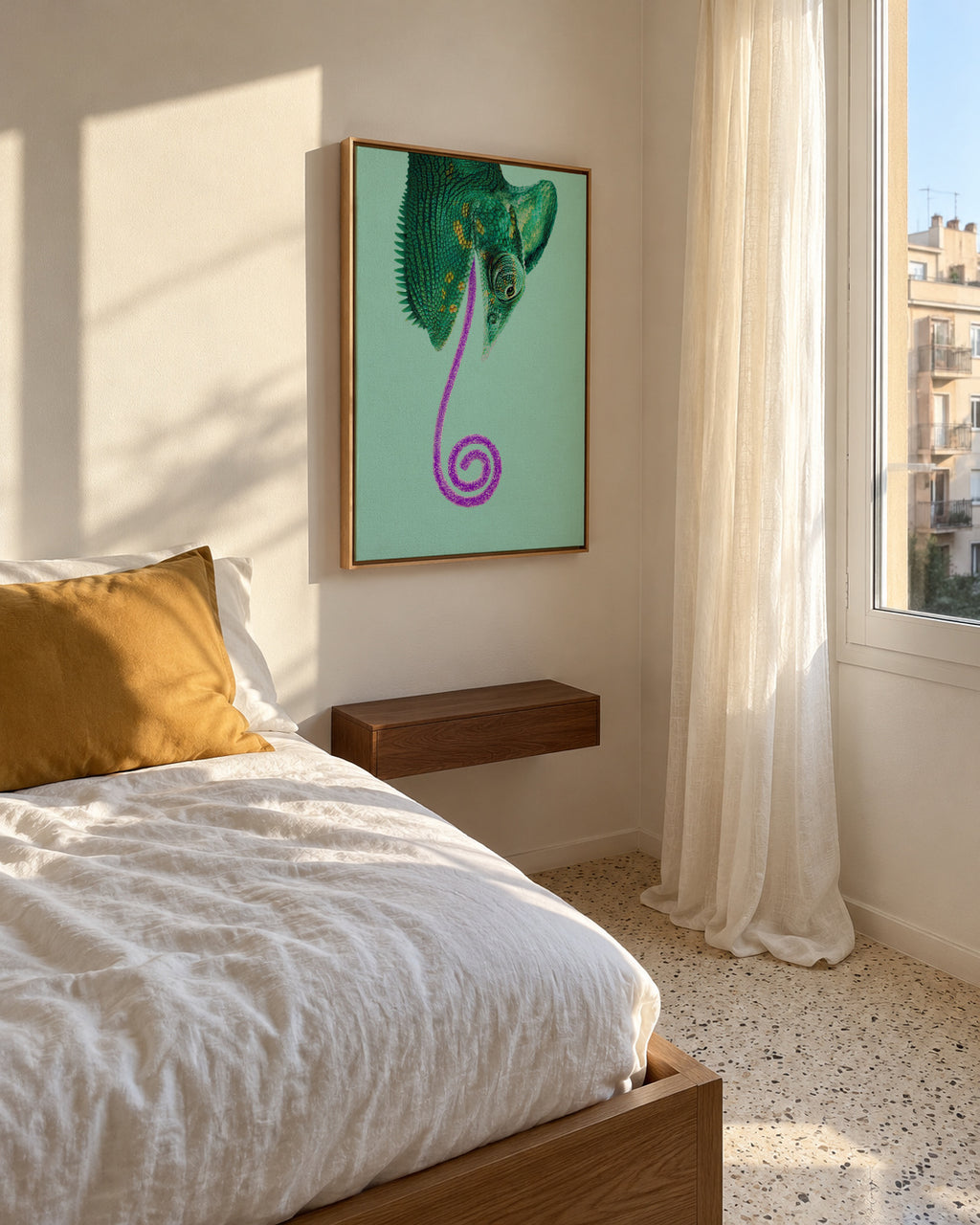 Candy Chameleon - Framed canvas in an interior
