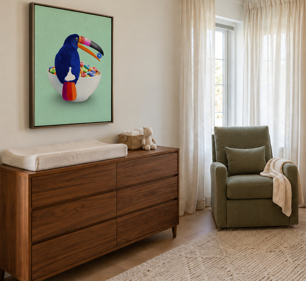 Cereal Toucan - Framed canvas in an interior