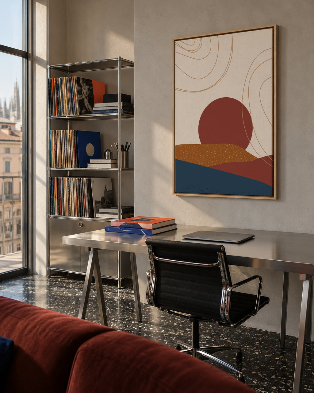 AbstractHill2 - Framed canvas in an interior